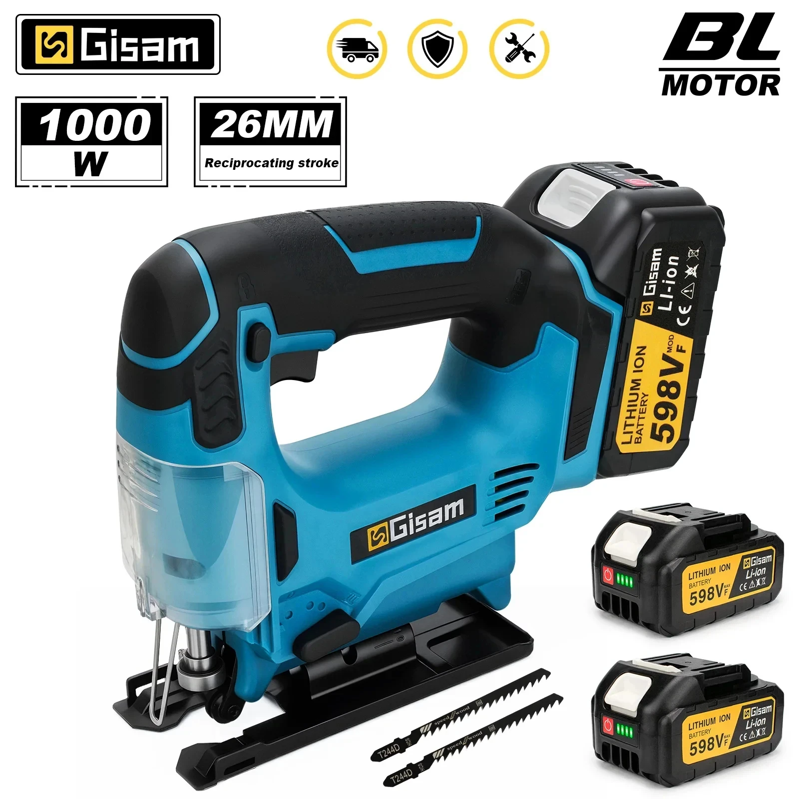 Gisam 26mm Elektrische Stichsäge Tragbare Kabellose Säge Multifunktions-Holzschneidemaschine für Makita 18V Akku