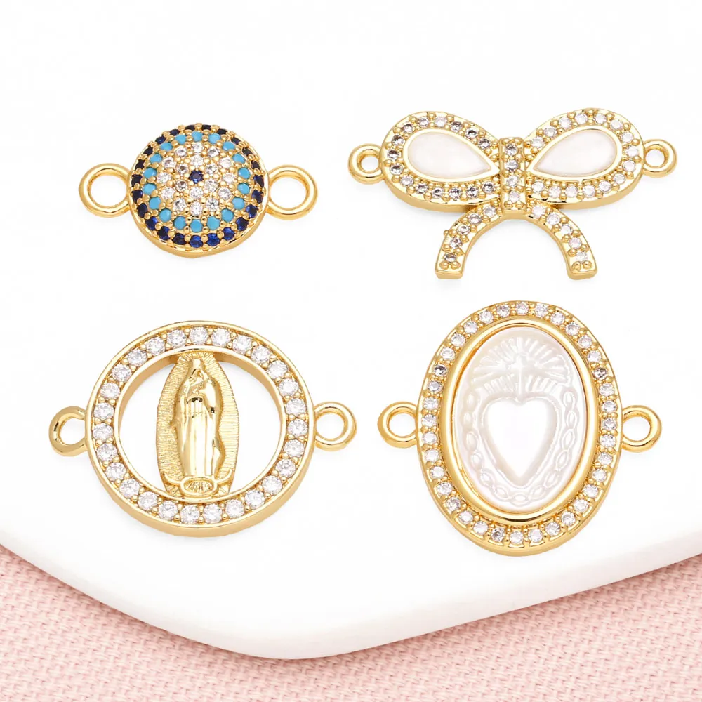 OCESRIO White Crystal enamel Heart Knot Charms for Bracelet Copper Gold Plated CZ Virgin Mary accesorios de joyería chma290