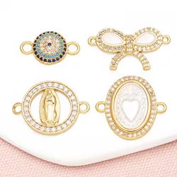 OCESRIO White Crystal enamel Heart Knot Charms for Bracelet Copper Gold Plated CZ Virgin Mary accesorios de joyería chma290