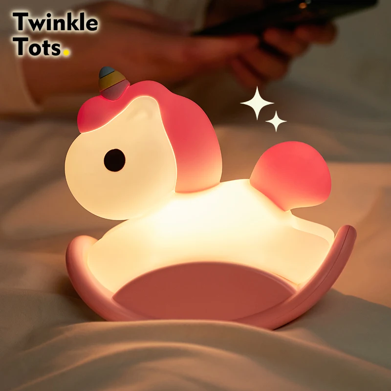 Rainbow unicorn Silicone Night Light, Soft LED Tap Lamp for Kids, Cute Nursery Decor Sleep Aid Gif