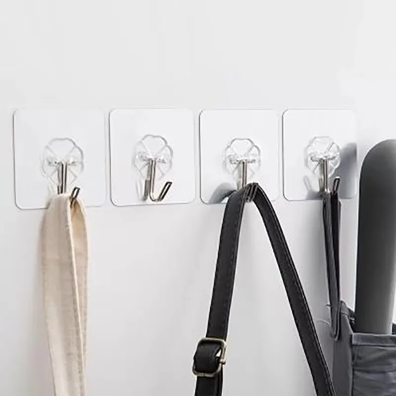 

10PCS Transparent Stainless Steel Strong Self Adhesive Hooks Key Storage Hanger for Kitchen Bathroom Door Wall Multi-Function