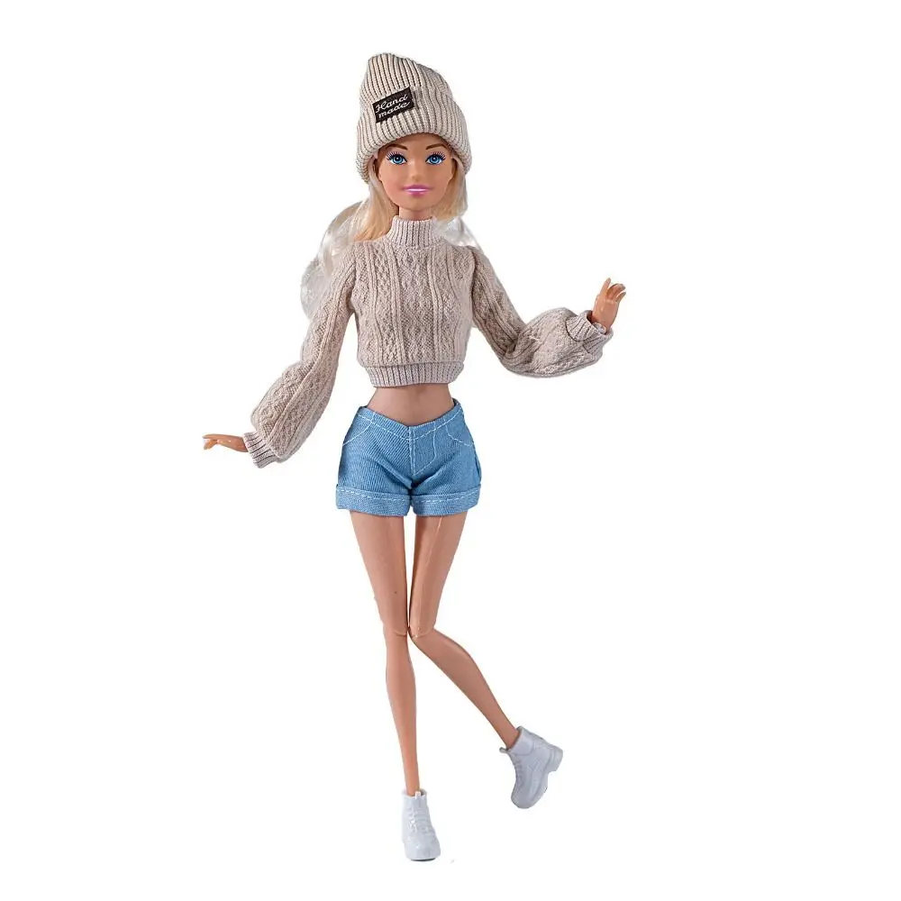 Moda boneca casaco de lã com sapatos chapéu mini boneca blusas de malha calças diy acessórios roupas de inverno para 1/6 bjd 28 30 30cm bonecas
