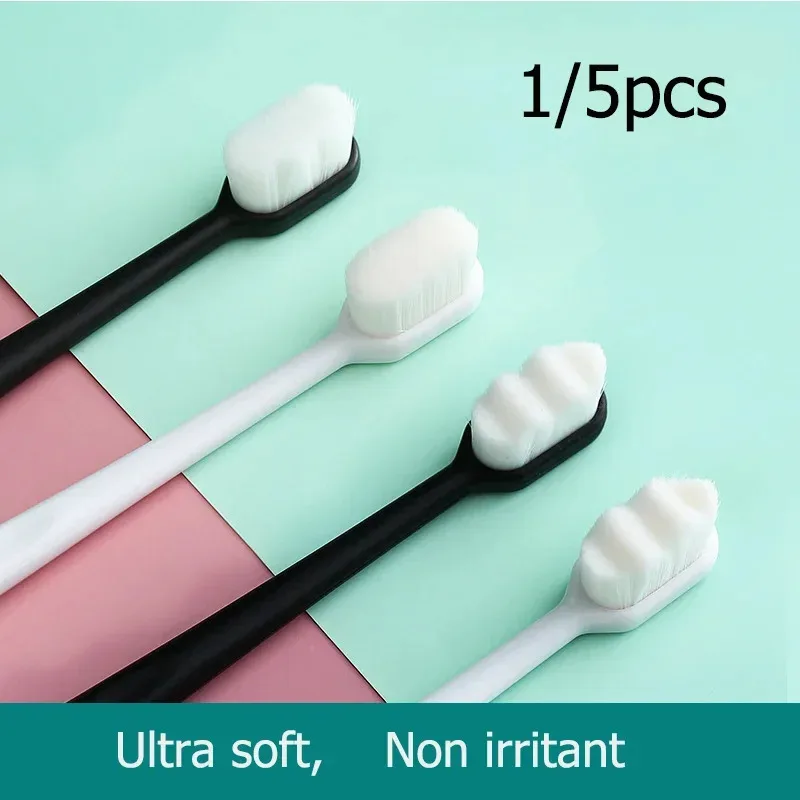1/3/5pcs Ultra Fine Soft Toothbrush, Nano Bristle Adult Toothbrush, Deep Cleaning Teeth, Portable Travel Oral Care Brush