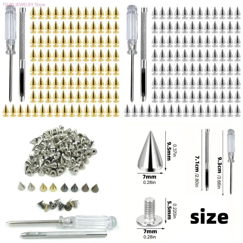 

62KE 100 Pieces Elegant Cone Studs for Fashion and Leather Craft Projects Supplies
