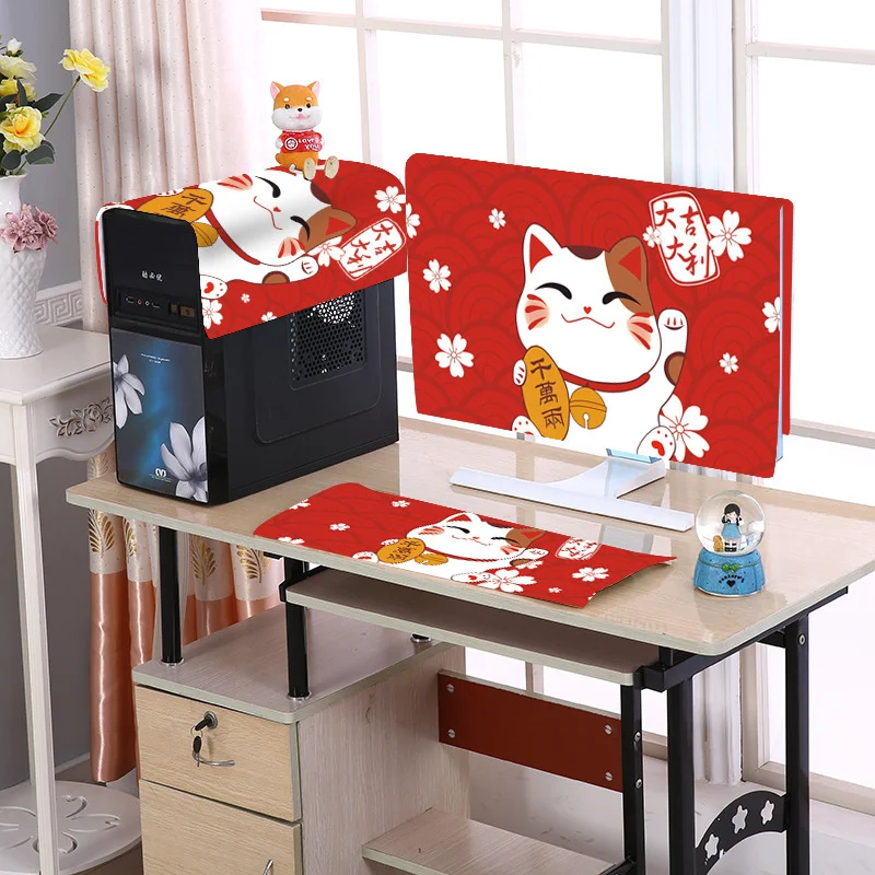 

3pcs/Set 19-32Inch Computer Dust Cover Korean Pastoral Cloth Cute Cartoon LCD Cover Towel Desktop Protection Computer Cover