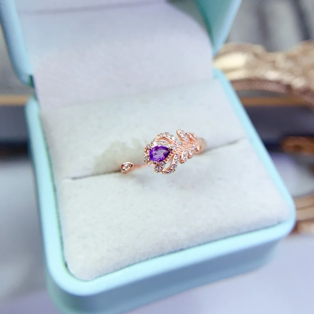 

Exquisite Designer Natural Amethyst S925 Sterling Silver Ring Elegant Luxury Jewelry for Women Crafted for Sophistication Style