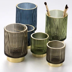 Gold Margin Thickened Glass Storage Bucket Dark Green Pen Holder Storage Jar Cup Makeup Brush Bucket Tabletop Vase Storage Box