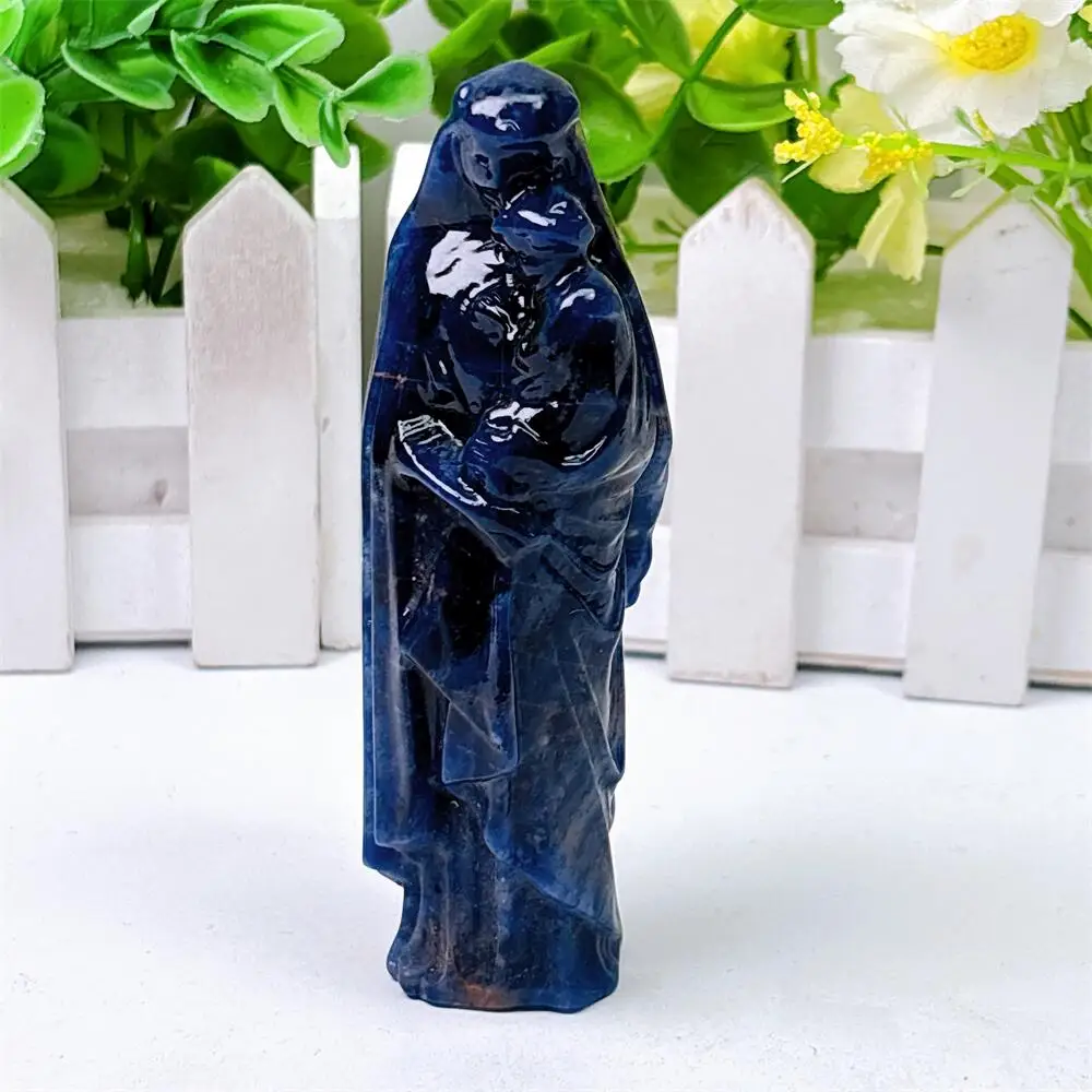 Blue Sodalite Virgin Mary Statue Polished Natural Healing Stone Home Decor & Animal Craft Gift - Unique Figurine