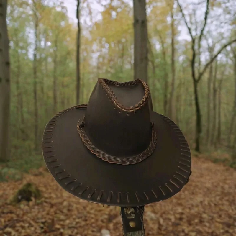stylish travel performance leather hat outdoor wide-brimmed rolled-up top