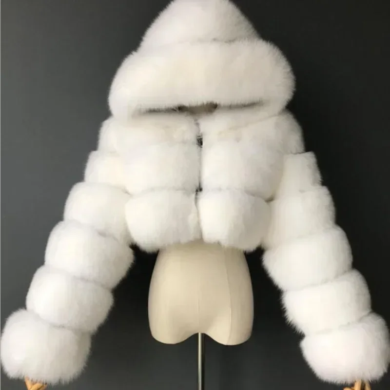 

Crop Style Faux Fur Coat for Women Winter Hooded Elegant Jacket Plush Warm Plus Size 8XL Outerwear