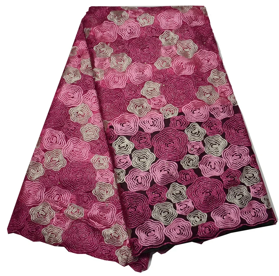

Coral Swiss Cotton Flower Embroidered African French lace fabric High quality African tulle lace fabric for Wedding C413