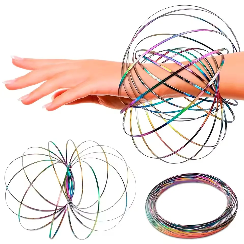3D Magic Bracelet Pressure Release Sensory Flow Ring Dynamic Spring Toy Stainless Steel Flow Color Ring Children's Fun Toys
