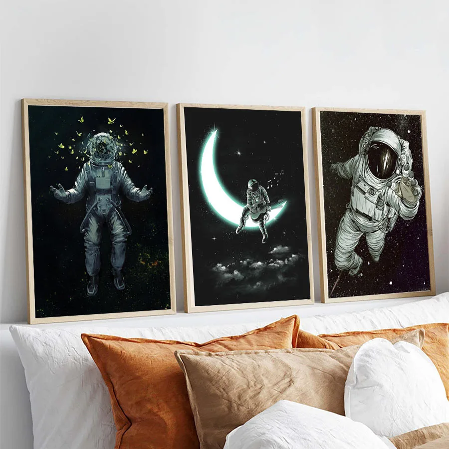 3pcs Set Astronaut Poster Apollo Moon Landing Photo Paper Poster Popular DIY Home Room Bar Cafe Decor Aesthetic Art Wall Paintin