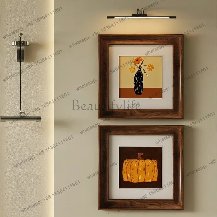 Medieval style solid wood frame decorative painting entrance corridor mural new Chinese light luxury
