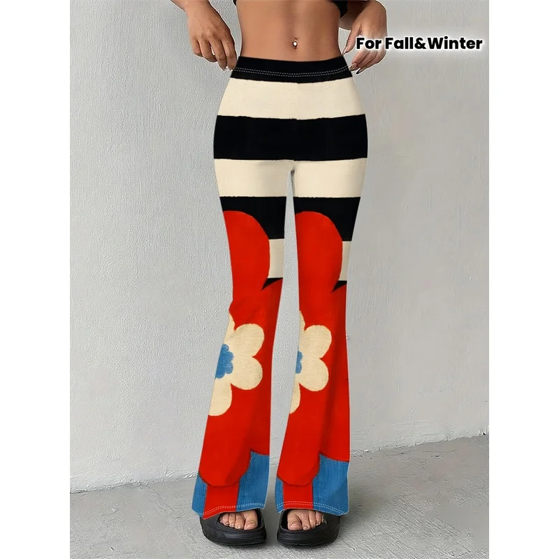 2026 Floral-patterned printed flared pants, suitable for 7-16 year old teenagers for casual wear.