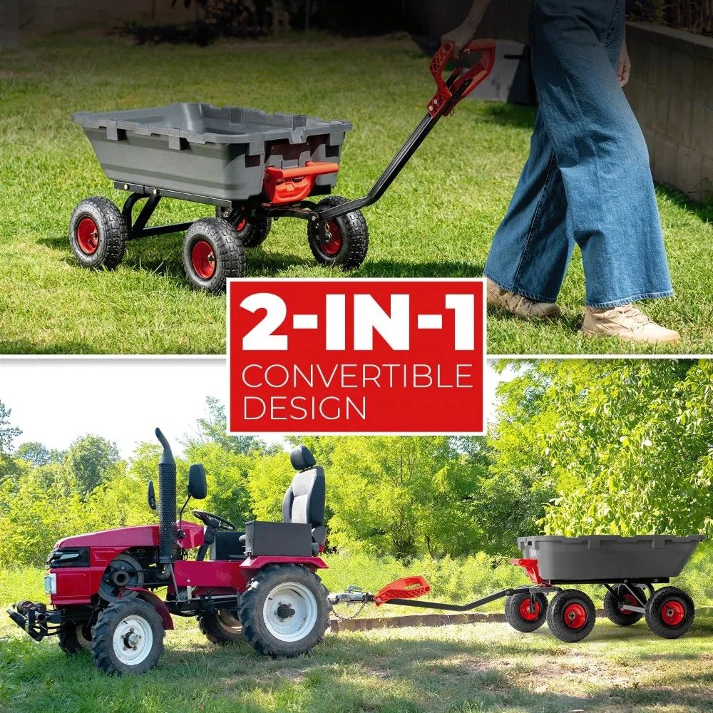 야드, 농장 및 야외 사용을 위한 덤프 웨건 및 다용도 기능을 갖춘 헤비 듀티 2-in-1 컨버터블 가든 카트 - 800파운드 용량