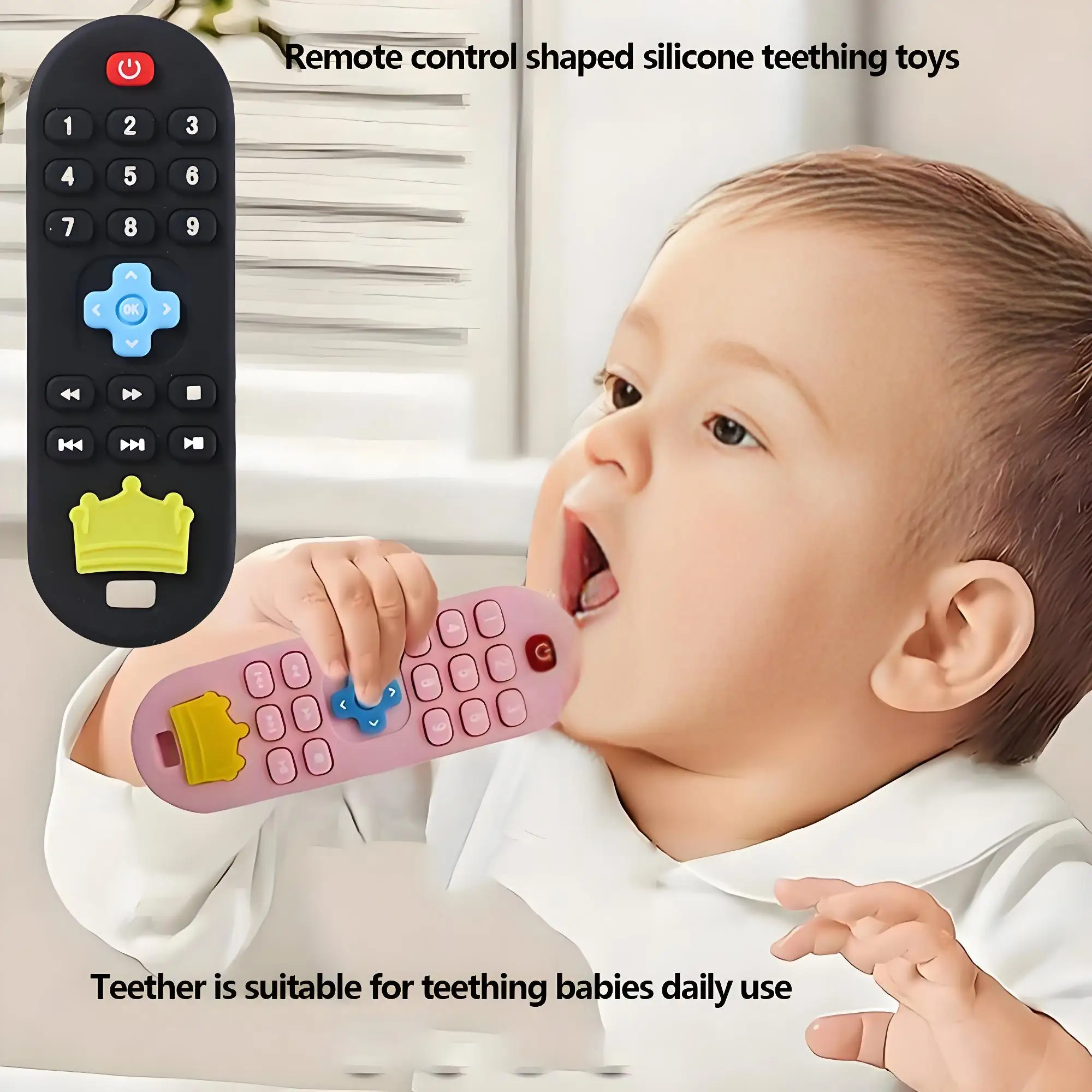 1/2/4PCS Baby Crown Remote Control Shape Silicone Teething Toys Cute Fun Toddler Teether For Teething Baby Daily Use