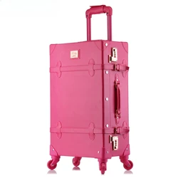 20/24/26 Inch Rolling Luggage Set Women Suitcase on Wheels PU Leather Pink Fashion Retro Trolley Cabin Suitcase with Wheel Girls