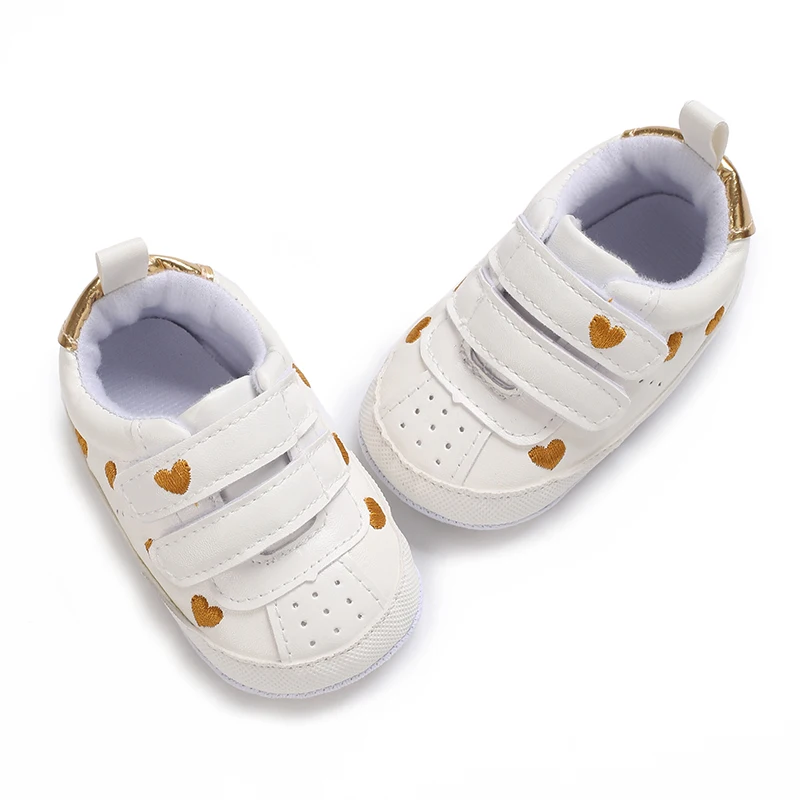 White Baby Shoes Boy Girl Heart Embroidery Sneakers Non-slip Infant Toddler Sports First Walkers