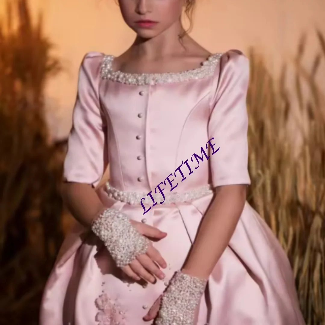 

Blush Pink Flower Girl Dresses Hand Made Floral Baby Girl's Birthday Party Gowns Customized Beaded Kids First CommunioCustomized