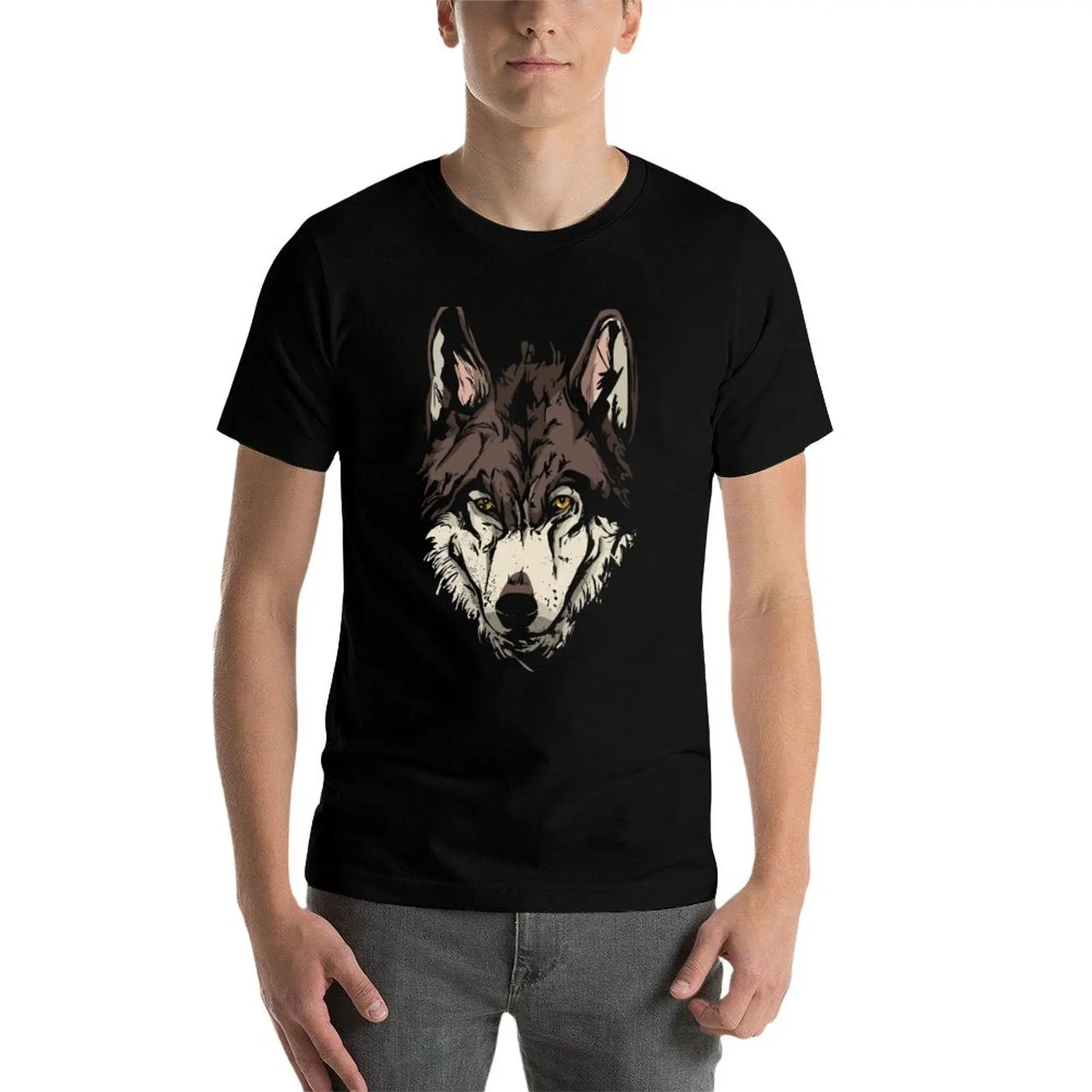 

WOLF FACE ILLUSTRATION T-Shirt man tshirt t shirts cotton 100% t shirt custom print T-Shirt