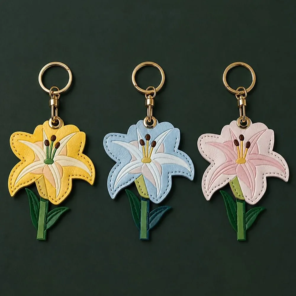 PU Leather Lily Leather Charm Lily Embossed Pattern Anti-Lost Airtag Protective Case Bag Hanging Pendant Bag Decor Hanging
