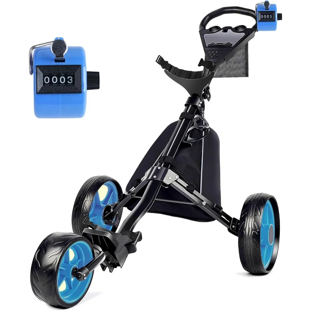 Golf Cart, Golf Bag Cart, Foldable Push, Pull , Option with Clicker Scorer or Phone Holder, 3 Wheel Golf Push Carts