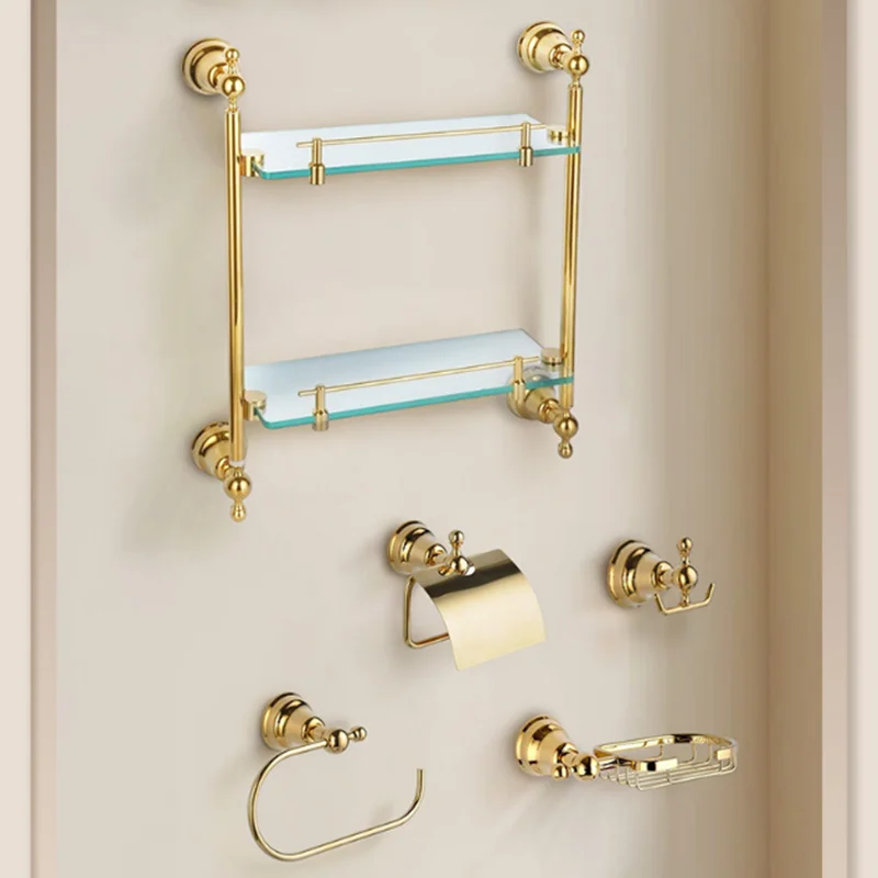 Brass Toilet Brush Holder Bathroom Shelf Gold Paper Holder Towel Bar Soap Holder Towel Rack  Towel Hook Bathroom Hardware - view 4