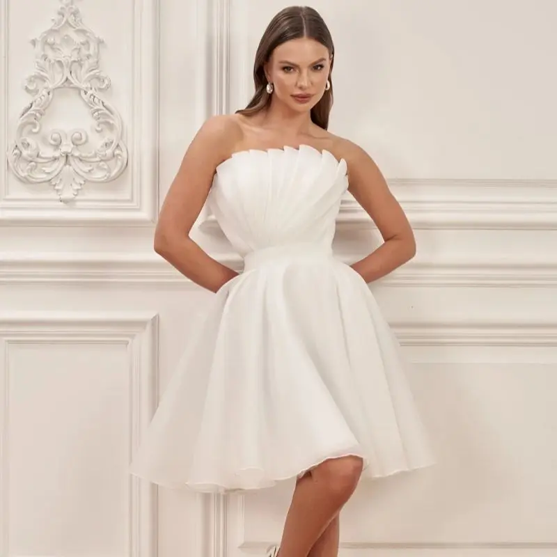 Vestido de casamento curto comprimento do tornozelo para mulheres, organza, personalizado para medir, elegante, civil nupcial