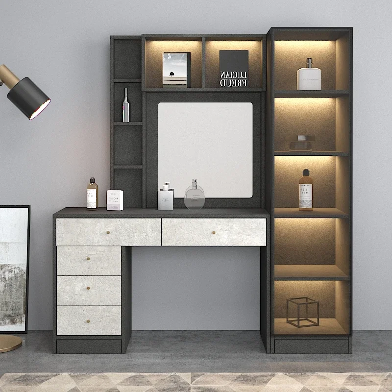 

Dresser Storage Cabinet Combination Bedroom Dresser Light Luxury Multi-Functional Small Apartment with Light Makeup Table