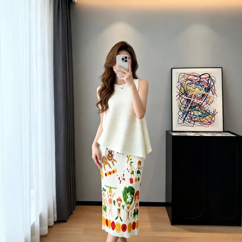 Miyake Pleated 2026 Spring New Original Simple Elegant Skirt Casual Women's Korean Style Niche Printed Fashion Pleated Skirt