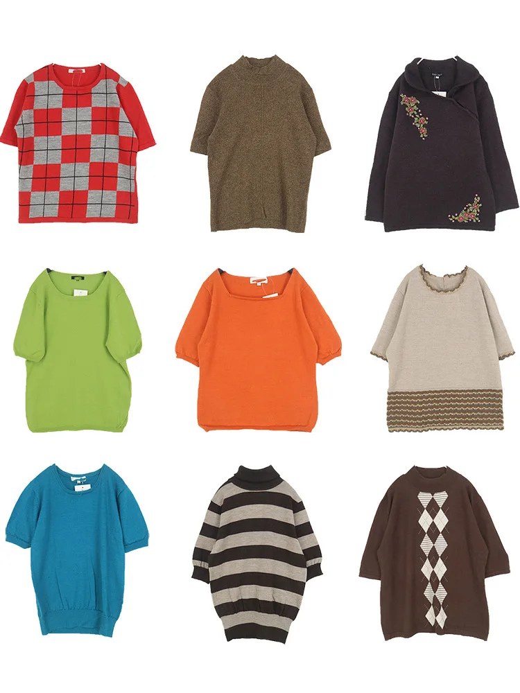 

Винтажная трикотажная шерстяная футболка ort Sve, женский летний свитер f Sve round Ne, модный свободный крой на хлопковой подкладке для поездок на работу