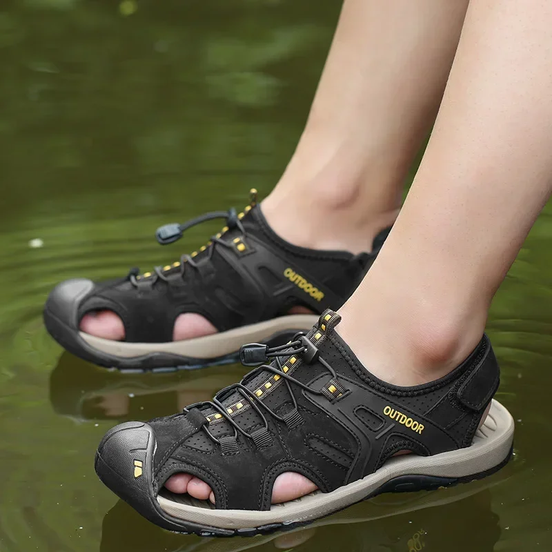

Summer Men's Sandals Non-slip Men's Beach Sandals Handmade Genuine Leather Men's Shoes Fashion Men Outdoor Sneakers Zapatillas