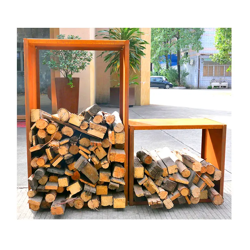 Garden Wood Storage Rack Metal Steel Frame Fire Pit Wood Storage Rack