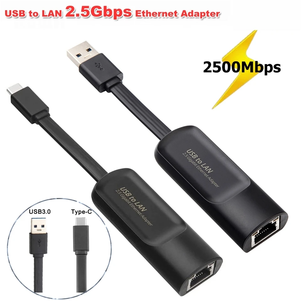 2.5Gbps USB3.0 Type C Ethernet Gigabit Adapter 2500Mbps USB 3.0 to RJ45 LAN Wired Network Card Converter for Win Mac Laptop PC