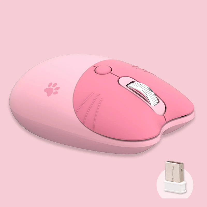 Cut Mouse Cartoon Cat Face Beard Paw Pattern 2.4G Wireless Mouse Auto Sleep 5 Keys 1000-1600DPI Adjustable Computer Silence Mice