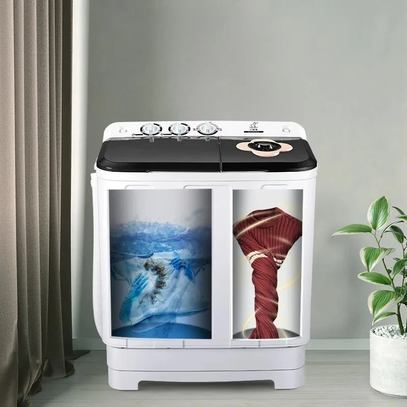 Twin Tub Washing Machine Semi-Automatic | Ultra-Quiet Compact Design for Apartment Mini Dual Tub Washer Dryer Combo