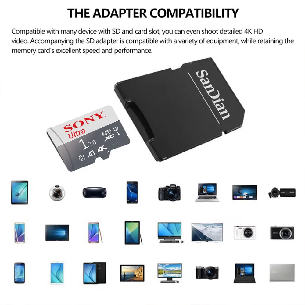 سوني الأصلي مايكرو SD بطاقة 2 تيرا بايت بطاقة سعة كبيرة بطاقة الذاكرة 1 تيرا بايت 512 جيجابايت 256 جيجابايت 128 جيجابايت U3 4K فلاش للهاتف كاميرا الكمبيوتر اللوحي #4