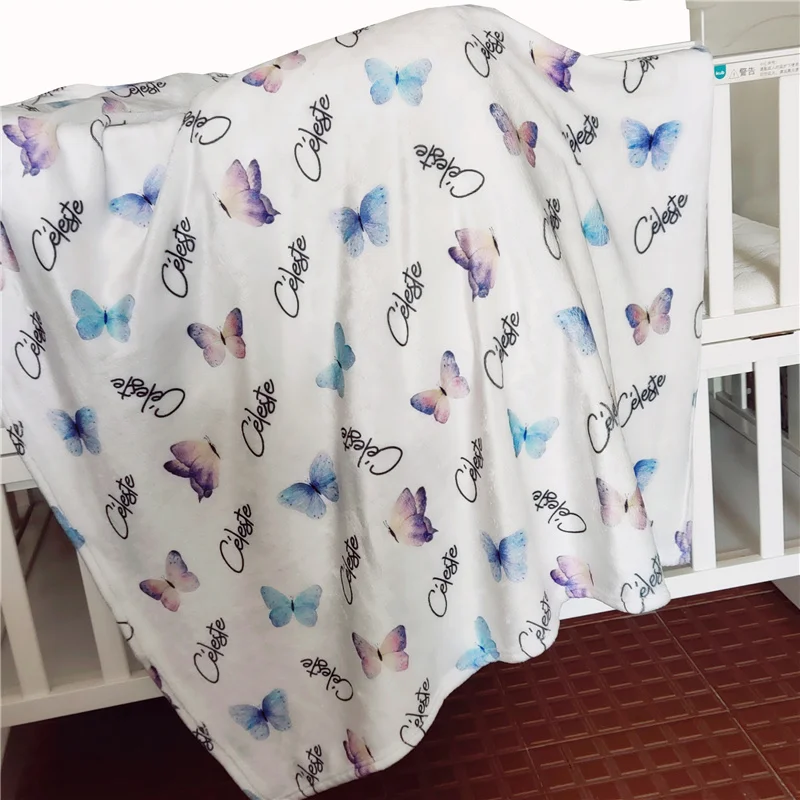 Name Personalized Baby Blanket Swaddling Baby Bedding Crib Swaddle Butterfly Custom Newborn Gift Baby Blanket Birthday Gift