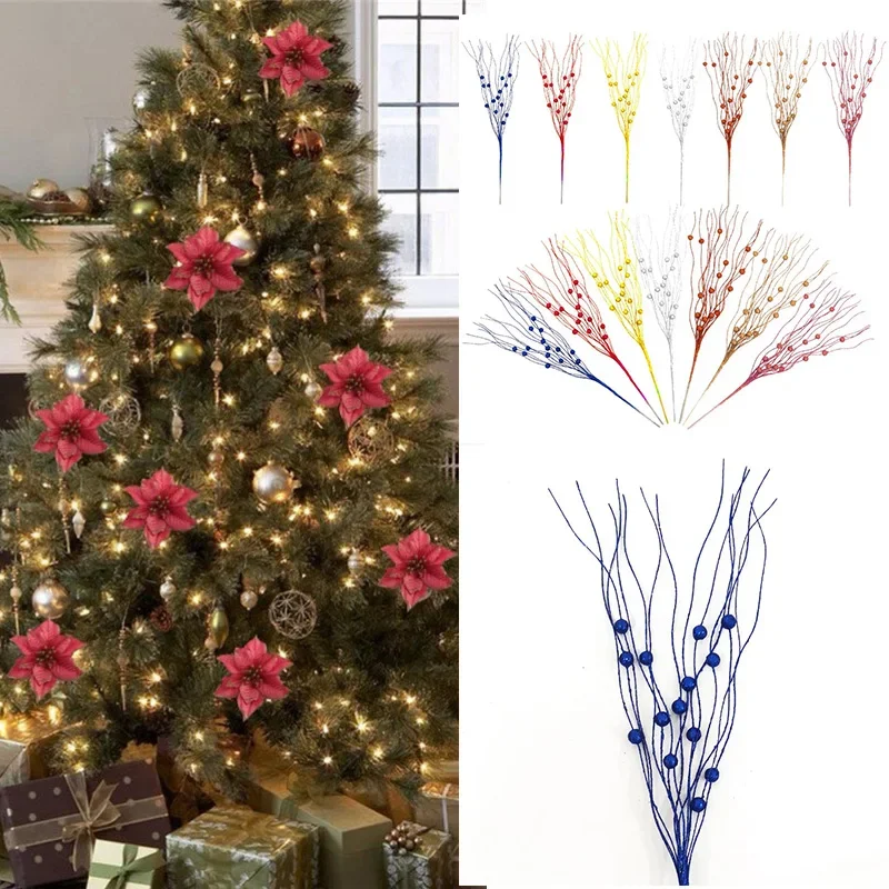 

10-Pack Gold Glitter Pink Cuttings Dragon Beard Foam Ball Branches Christmas Tree Decoration Party Home Decoration New Year Fake