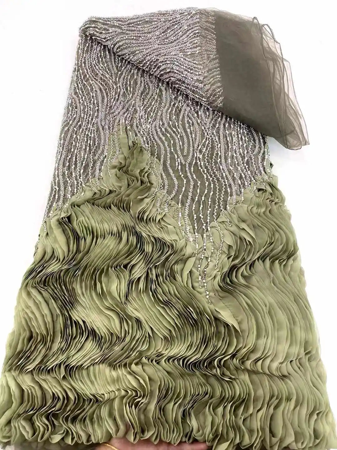 Tela de encaje de malla con cuentas francesas para mujer, lujoso vestido de tul nigeriano, encaje de lentejuelas africanas, costura de vestido de noche