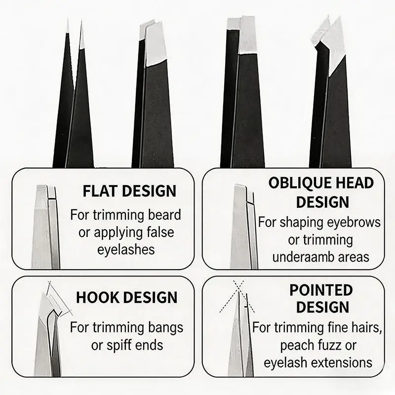4Pcs Stainless Steel Curved Tweezers Set, Beauty Tool for Eyebrow Beard White Hair Removal