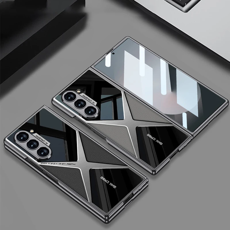 Fashion X Style Electroplated Hard PC Back Cover Case for Samsung Galaxy Z Fold 6 5 4 3 with Glass Screen Film
