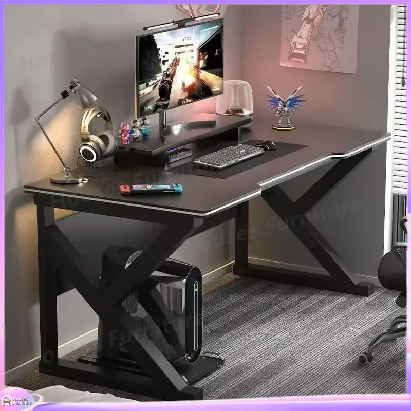 Cafe Metal Gaming Desk Black MDF Computer Table for PC Setup Ergonomic Office Desk with Cable Management and