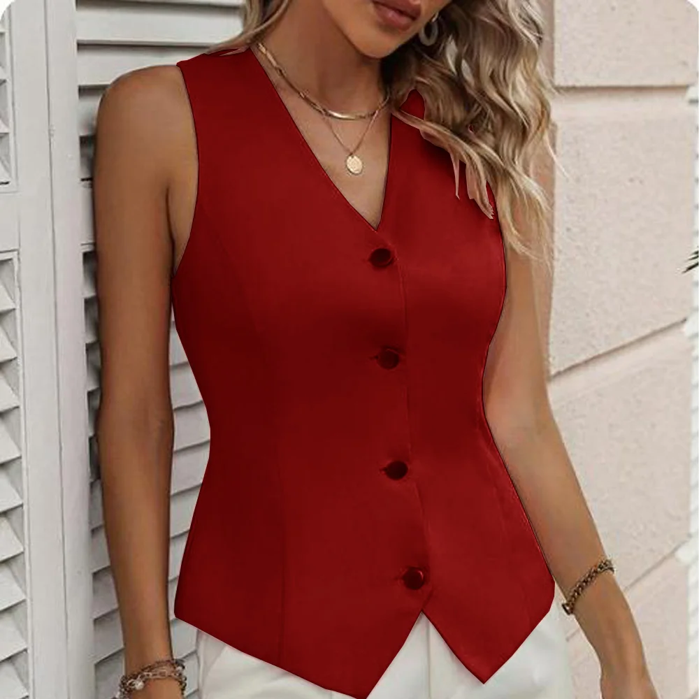 Women\'s Sleeveless Vest Luxury Clothes Women 4 Buttons V-neck Jackets New in Coats Women\'s Fashion Vests Top Classic Clothing