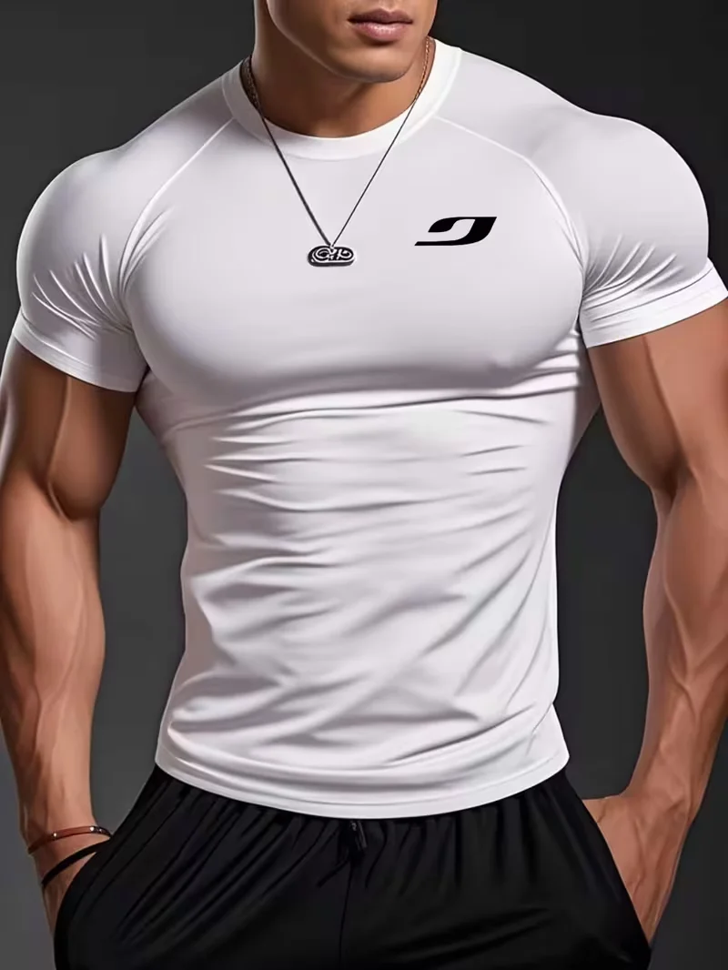 Fashionable design Gothic pattern printed men's sports fit quick drying T-shirt high elasticity compression T-shirt