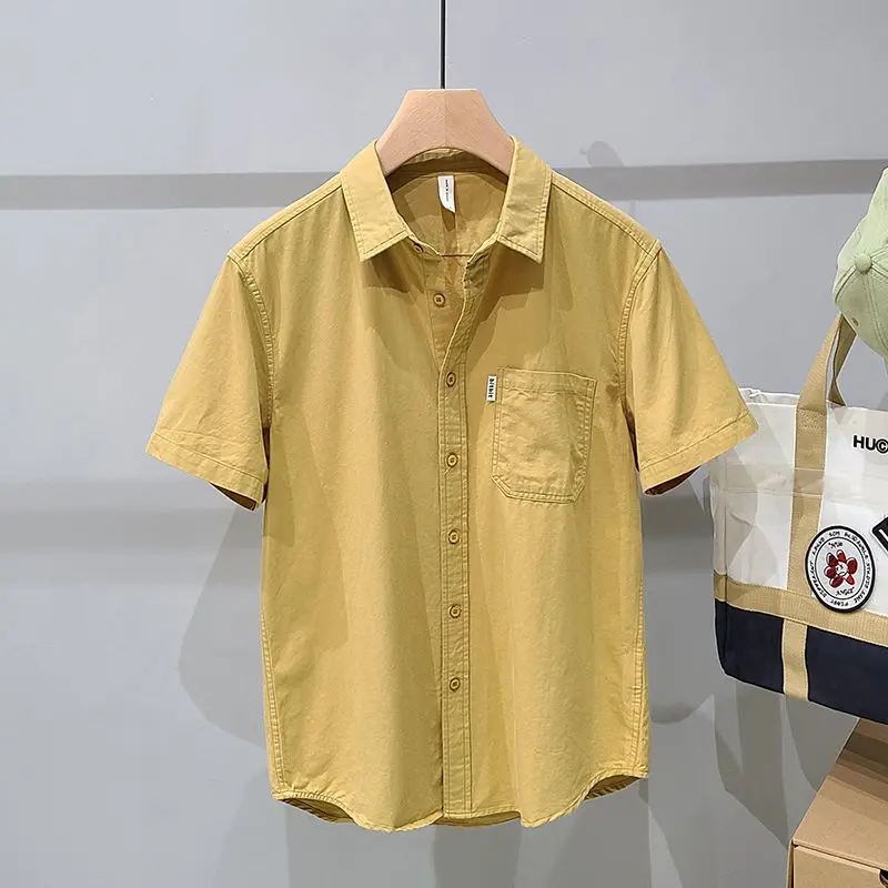 2025 Summer New Loose Simple Casual Retro Lapel Shirt American Work Cardigan
