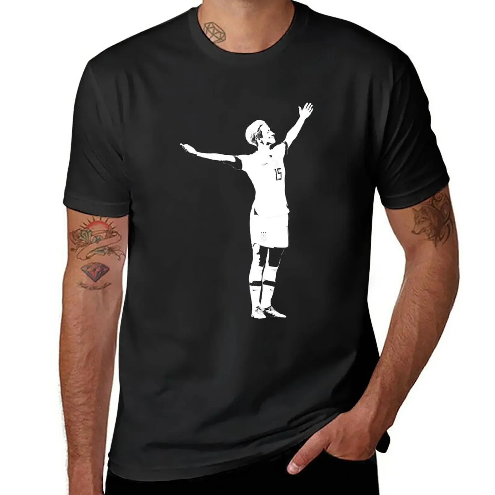 Новинка, футболка с белым трафаретом Меган рапино, поза победы, футболка большого размера, корейская мода, черные футболки для мужчин