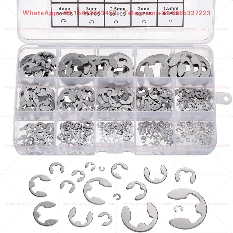 304 SS E-Type Open Retaining Ring Kit, 1.5-15mm Size Range Assortment