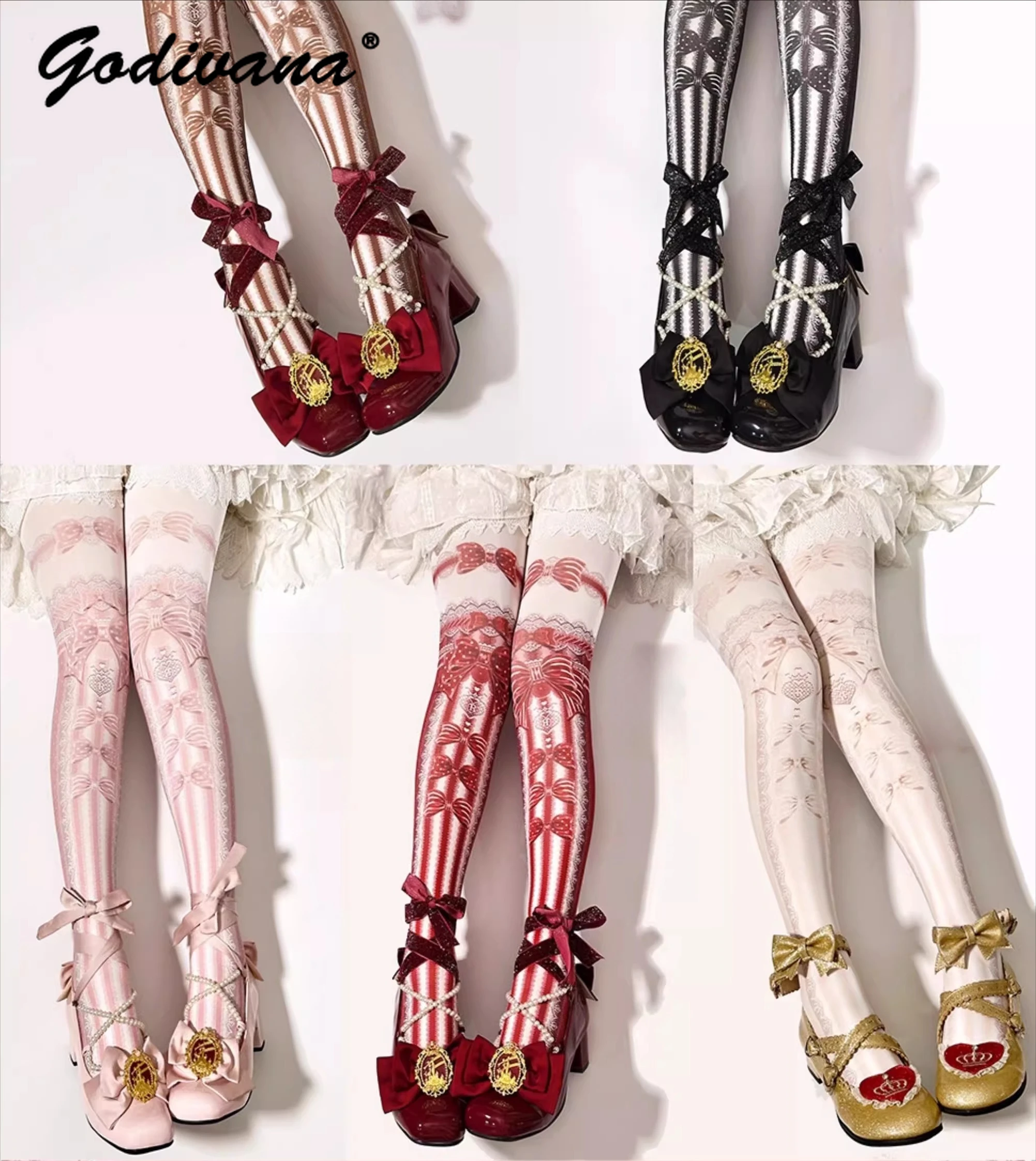 Lolita Original Printed Pantyhose Cute Lolita Socks Girl Women's Cos Cotton Tights Spring and Autumn Stocking Socks